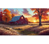 500 pcs Autumn Sunset at The Barn Wooden Puzzle Art Fun Challenging Educational Home Decor Gift for Men Women