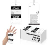 500 Pcs Baggage Claim Tag Hotel Luggage Tag Bulk with White String Paper Baggage Claim Check Tags Perforated Claim Ticket Black Luggage Id Tickets Serial Numbering for Hotel Motel Bag Storage