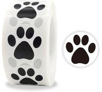 500 Pcs Black 1.5" Round Bear Paw Print Stickers Dog Puppy Paw Stickers Bear Paw Stickers with Perforation Line,Labels,Art Crafts Stickers