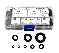500 Pcs Black Nylon Washers Flat Rubber Washer Round Spacers Insulating Electrical Gasket O Ring Seals Assortment Set with Box for Mechanical Auto General Repair Plumbing, M2 M2.5 M3 M4 M5 M6 M8 M10