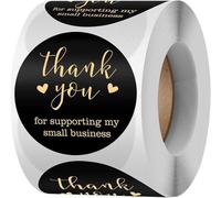 500 Pcs Black Thank You Stickers Roll, for Supporting My Small Business Waterproof Gift Envelopes Wrapping Label Tag Decals Stickers, All-Purpose Labels (2.5cm)