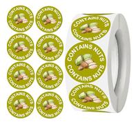 500 Pcs Contains Nuts Stickers 1 inch Nut Allergen Allergy Warning Stickers Tree Nuts Allergen Round Allergies Food Rotation Labels Allergic to Nuts for Food Packing Retail and Restaurants (Green)