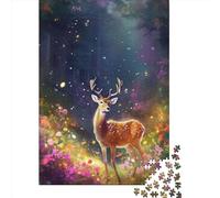 500 Pcs Cute Deer Flower 2 Jigsaw Puzzle Adult Creative Rectangular Puzzle Wooden Puzzle Funny Educational Toy 500pcs (52x38cm)