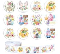 500 PCS Cute Easter Bunny Stickers Tape-1 Roll of 8 Colors Self-Adhesive Rabbit Pattern StickersDecoration for Holiday Party Cards Boxes Seal Envelopes Holiday Decals Party Supplies Reward Gifts