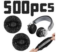 500 Pcs Disposable Earphone Covers Bulk, 11cm/4.3Inch Non-Woven Stretch Earpad Covers, Stretchable Hygiene Earpad Covers for Most On-Ear Headphones, Black