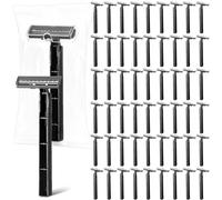 500 Pcs Disposable Twin Blade Razor Shaving Safety Razor for Men Individually Wrapped with Clear Safety Cap Bulk Packed Shaving Razor Portable for Hotel Guest House Travel Home Use (Black)