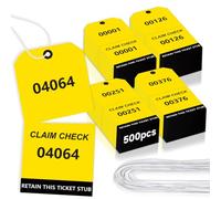 500 Pcs Duplicate Auto Park Tags with Strings 2 part Consecutively Numbered Valet Parking Tickets 4.72" x 2.36" Luggage Coat Check Tag with Elastic Yellow Check Service Claim Tags for Coat Hotel Valet