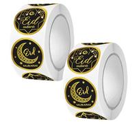 500 Pcs Eid Mubarak Stickers Roll, 1 in / 2.5 cm Round Labels for Packaging, Black and Gold Small Business Labels, Festive Sealing Stickers for Present Wrapping, Envelope Seals, Decoration