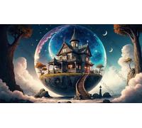 500 pcs Fantasy House On A Floating Island with A Night Sky Creative Fun Jigsaw Puzzle for Adults Challenging Traditional Puzzle Perfect for Family Nights Game