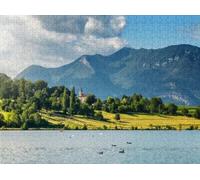 500 pcs Fun Jigsaw Puzzle for Adults French Landscape Small Church Steeple Along Rhone River and Puzzles Home Decor Birthday Party for Men Women