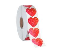 500 PCS Glitter Heart Decorative Labels - Red Metallic Sparkling Stickers Self-Adhesive, Waterproof, Reflective, Love Theme for Wedding, Valentine's Day Supplies (Each 1')