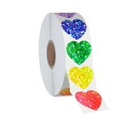 500 PCS Glitter Heart Stickers, 8 Colors Metallic Glitter Stickers Self Adhesive Waterproof Reflective Heart Stickers Love Decorative Labels for Wedding, Classroom Teacher Supplies (Each Measures 1”)