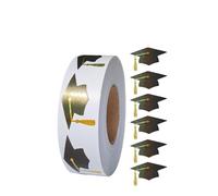 500 Pcs Graduation Cap Stickers, Black and Gold Cap Round Label Roll, Graduation Party Favor Seals for Envelopes, Gift Bags, Treat Bags, Invitations and Gift Packaging