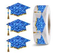 500 PCS Graduation Stickers,Blue Graduation Cap Stickers,Graduation Sticker for Envelope Seals,Blue Seals for Certificates,Graduate Party Favor Congratulations Graduates 1.5in Hat Sticker