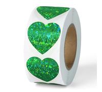 500 PCS Green Shiny Heart Sticker, 1" Love Shape Labels, Self-Adhesive Heart Stickers for Mother’s Day, Valentine's Day, Envelopes, Wedding, Crafting, Scrapbooking, Gift, Award Charts