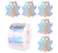 500 Pcs Halloween Ghost Stickers Roll, Self-Adhesive Cute Ghost Spooky Horror Shiny Sparkly Glitter Holographic Decals Decoration for Halloween Party Decor Envelopes Scrapbooks Journals