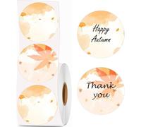 500 Pcs Happy Fall Thermal Labels 2 inch Happy Autumn Label Stickers for DIY Design,Name Tags,Barcodes,QR Code Compatible(2 Design)