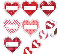 500 Pcs Heart-Shaped Gift Stickers - Red Pattern Designs (Hearts, Plaid, Polka Dots), Self-Adhesive Labels for Valentine’s Day, Gift Wrapping, Party Favors, Envelopes & All Gifting Occasions