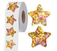 500 PCS Holographic Gold Star Stickers, Self-Adhesive Metallic Glitter Foil Reflective Star Stickers for Reward Behavior Chart Labels (Each Measures 1”)