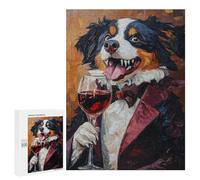 500 PCS Jigsaw Bernese Mountain Dog Enjoying Red Wine Jigsaws for Adults Puzzle Stress Reliever Parent-child Interaction Unique Birthday And Xmas Gifts 500 PCS