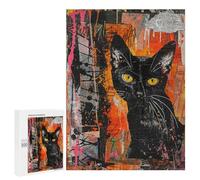 500 PCS Jigsaw Black Cat Abstract Art Print Jigsaws for Adults Puzzle Stress Reliever Parent-child Interaction Unique Birthday And Xmas Gifts 500 PCS