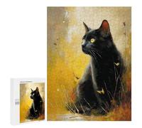 500 PCS Jigsaw Black Cat in Golden Field Jigsaws for Adults Puzzle But Fun And Humorous Challenging To Complete Unique Birthday And Xmas Gifts 500 PCS
