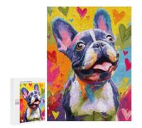 500 PCS Jigsaw Colorful French Bulldog Art Print-7 Jigsaw Puzzles for Adults Family Activities Help The Brain Exercise Deal As Gifts for The Whole Family 500 PCS