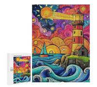 500 PCS Jigsaw Colorful Lighthouse Coastal Scene -2 Jigsaws for Adults Puzzle Stress Reliever Parent-child Interaction Unique Birthday And Xmas Gifts 500 PCS