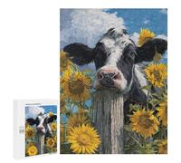 500 PCS Jigsaw Cow with Sunflowers Jigsaws for Adults Puzzle Stress Reliever Parent-child Interaction Unique Birthday And Xmas Gifts 500 PCS