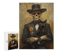 500 PCS Jigsaw Day of The Dead Skeleton with Cat Art Print -2 Jigsaws for Adults Puzzle But Fun And Humorous Challenging To Complete Unique Birthday And Xmas Gifts 500 PCS