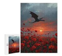 500 PCS Jigsaw Dragon Over Poppy Field Jigsaw Puzzles for Adults Family Activities Help The Brain Exercise Deal As Gifts for The Whole Family 500 PCS