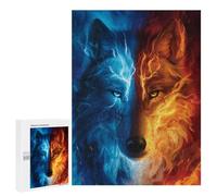 500 PCS Jigsaw Fire & Ice Wolf Art Print Jigsaw Puzzles for Adults Family Activities Help The Brain Exercise Deal As Gifts for The Whole Family 500 PCS