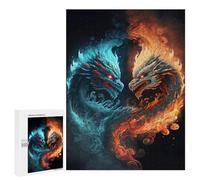 500 PCS Jigsaw Fire Vs Ice Dragons Yin Yang Art Print Jigsaws for Adults Puzzle But Fun And Humorous Challenging To Complete Unique Birthday And Xmas Gifts 500 PCS