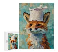 500 PCS Jigsaw Fox in Sailor Hat Art Print Jigsaws for Adults Puzzle Stress Reliever Parent-child Interaction Unique Birthday And Xmas Gifts 500 PCS