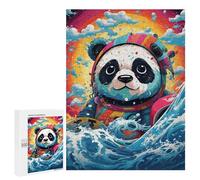 500 PCS Jigsaw Panda Astronaut Surfing Rainbow Wave Jigsaw Puzzles for Adults Family Activities Help The Brain Exercise Deal As Gifts for The Whole Family 500 PCS