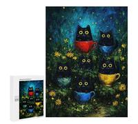 500 PCS Jigsaw Puzzle for Adults Black Cats in Teacups Painting Adult Jigsaw Puzzle Brain Teaser Game Stress Reliever Unique Gifts for Birthday And Christmas 500 PCS