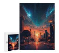 500 PCS Jigsaw Puzzle for Adults Cityscape Under Celestial Storm Puzzle for Adults Fun Games Staycation Kill Time Birthday And Unique Gifts 500 PCS