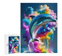 500 PCS Jigsaw Puzzle for Adults Colorful Dolphin Splash Puzzle for Adults Fun Games Staycation Kill Time Birthday And Unique Gifts 500 PCS