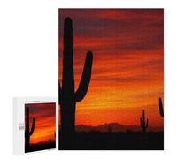 500 PCS Jigsaw Puzzle for Adults, Desert Sunset with Cactus Silhouettes Artwork, Classic Jigsaw Entertainment for The Home, for Indoor Play