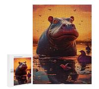 500 PCS Jigsaw Puzzle for Adults Hippos And Birds in Sunset Puzzle for Adults Fun Games Staycation Kill Time Birthday And Unique Gifts 500 PCS