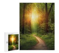 500 PCS Jigsaw Puzzle for Adults Personalized Picture Puzzles for Game Nights Gifts Animal Puzzles Customized Sunrise on The Woods Path Wooden Puzzle for Family, Birthday, Wedding,
