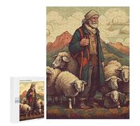 500 PCS Jigsaw Puzzle for Adults Personalized Picture Puzzles for Game Nights Gifts Animal Puzzles Customized Man Leads The Sheep Wooden Puzzle for Family, Birthday, Wedding,