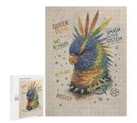 500 PCS Jigsaw Puzzle for Adults, Punk Rainbow Lorikeet with Anarchy Symbols Artwork, Versatile Leisure for Adults Who Enjoy Jigsaws, for Indoor Play