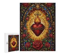 500 PCS Jigsaw Puzzle for Adults, Sacred Heart Stained Glass Window Artwork, A Rewarding Pastime for Dedicated Jigsaw Fans, for Quiet Evenings