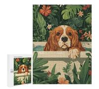 500 PCS Jigsaw Puzzle for Adults Spaniel Cavalier Dog in A Bath Tub Adult Jigsaw Puzzle Brain Teaser Game Stress Reliever Unique Gifts for Birthday And Christmas 500 PCS