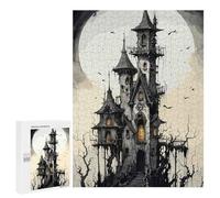 500 PCS Jigsaw Puzzle for Adults Spooky Haunted House with Full Moon Adult Jigsaw Puzzle Brain Teaser Game Stress Reliever Unique Gifts for Birthday And Christmas 500 PCS
