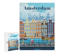 500 PCS Jigsaw Puzzle for Adults Travel to Amsterdam Adult Jigsaw Puzzle Brain Teaser Game Stress Reliever Unique Gifts for Birthday And Christmas 500 PCS
