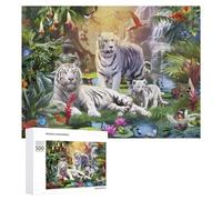 500 PCS Jigsaw Puzzle for Adults White Tigers in Lush Jungle Paradise Puzzle for Adults Fun Games Staycation Kill Time Birthday And Unique Gifts 500 PCS
