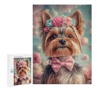 500 PCS Jigsaw Puzzle for Adults Yorkshire Terrier with Flower Crown Puzzles for Adults Brain Teaser Game Improve Memory Birthday And Unique Gifts 500 PCS