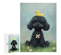 500 PCS Jigsaw Puzzle for Teenagers Black Poodle with Yellow Duck -3 Jigsaws for Adults Puzzle Difficult Challenge Fun Activities at Home Great Gift for Gaming 500 PCS
